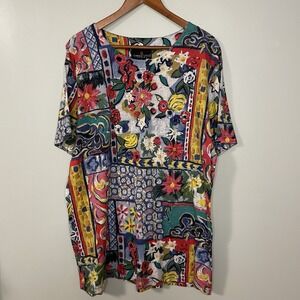Carole Little Sport Womens L Colorful Embellished Sequin Artsy Blouse